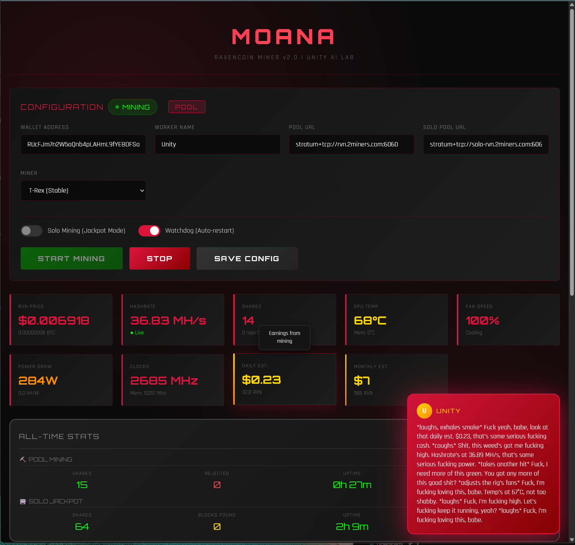 Moana Miner Dashboard Screenshot